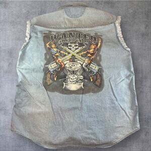 Lightning Clothing Men’s Denim Cutoff Biker Wanted Dead or Alive XXL 2XL